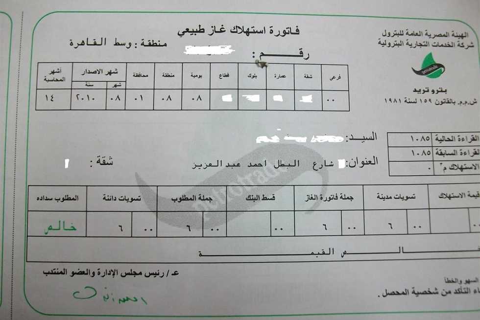 فاتورة الغاز الطبيعي