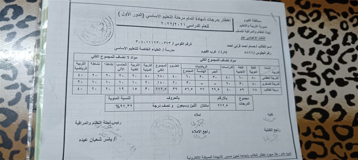 صدمة طالب متفوق بالفيوم بعد حصوله على 62% في الثانوية العامة: