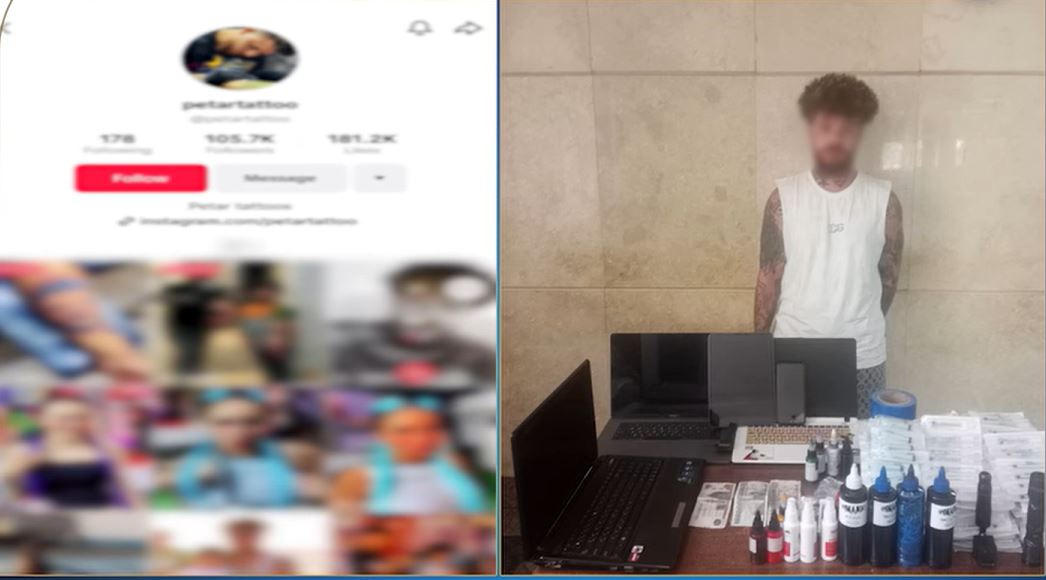 المتهم و أمامه المضبوطات&nbsp;