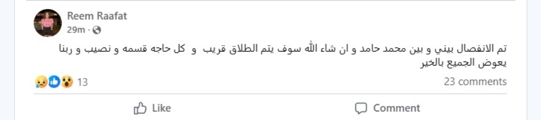 ريم رأفت تعلن انفصالها عن زوجها محمد حامد