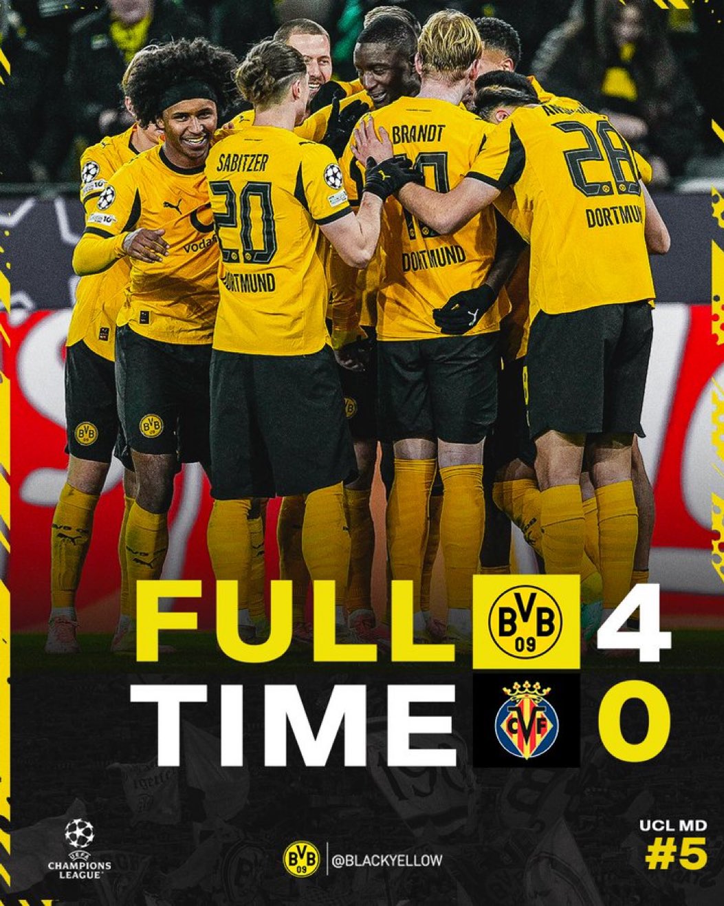ملخص وأهداف ونتيجة مباراة بوروسيا دورتموند وفياريال في دوري أبطال أوروبا