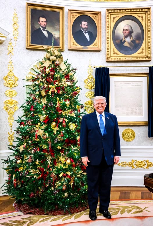 <strong>ترامب يلتقط صورة أمام شجرة عيد الميلاد</strong>