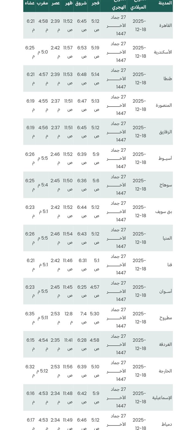 مواقيت الصلاة اليوم