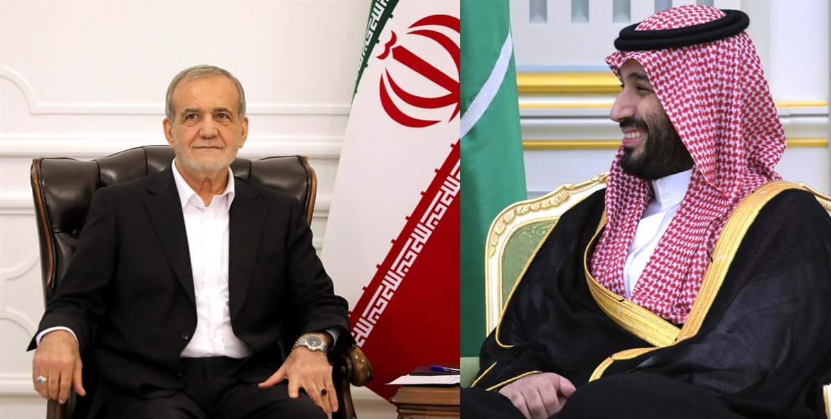 ولي العهد السعودي الأمير محمد بن سلمان والرئيس الإيراني مسعود بزشكيان