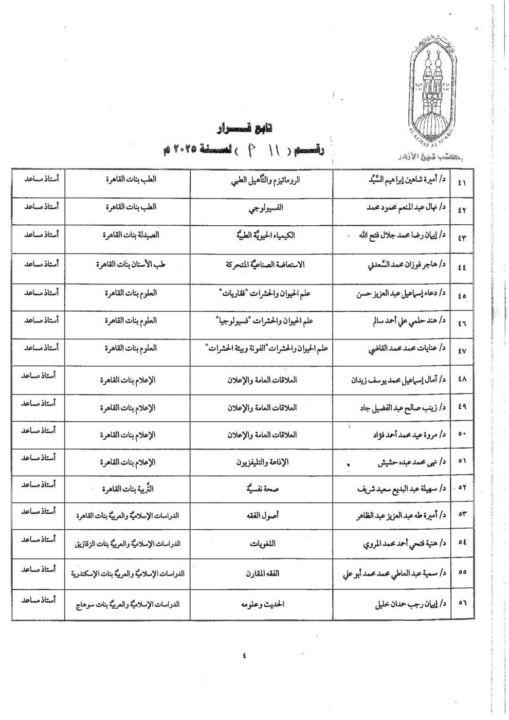 بالأسماء.. شيخ الأزهر يُصدر قرارًا بترقية أعضاء هيئة التدريس بكليات الجامعة لعام 2025