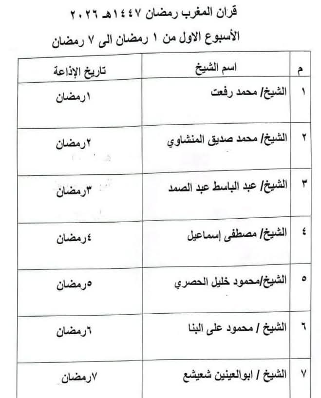 جدول قرآن المغرب في رمضان&nbsp;