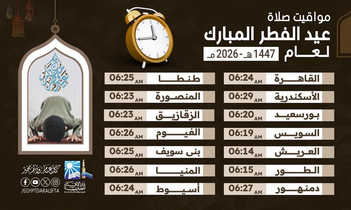 مواقيت صلاة عيد الفطر المبارك 2026