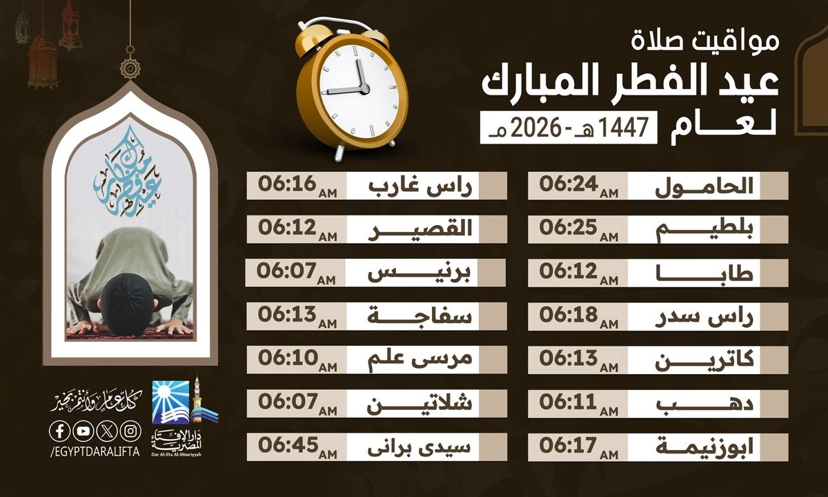 مواقيت صلاة عيد الفطر المبارك 2026