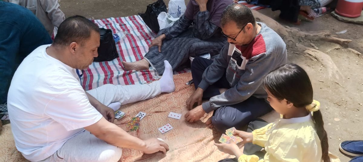 بيلعبوا كوتشينة على الأرض بحديقة حيوان الفيوم.. شم النسيم حاجة تانية