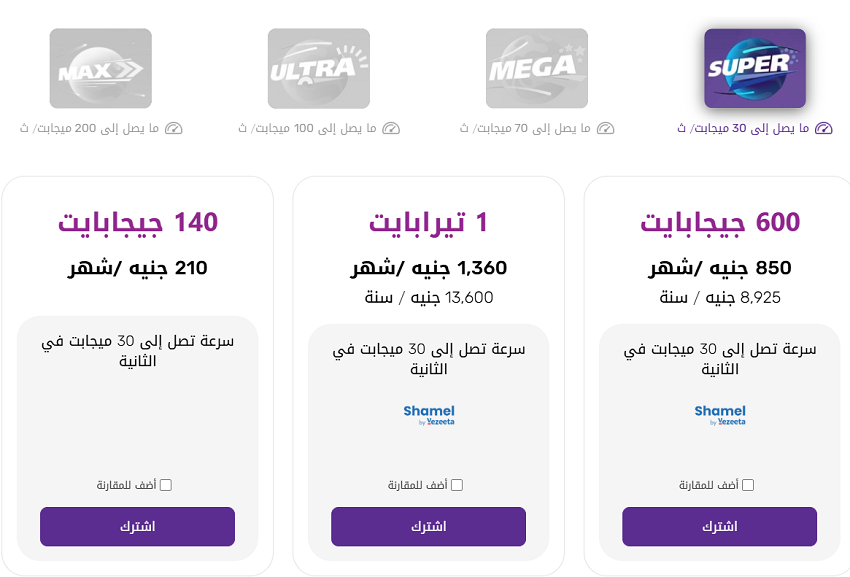 <strong>أسعار باقات الإنترنت الأرضي WE</strong>