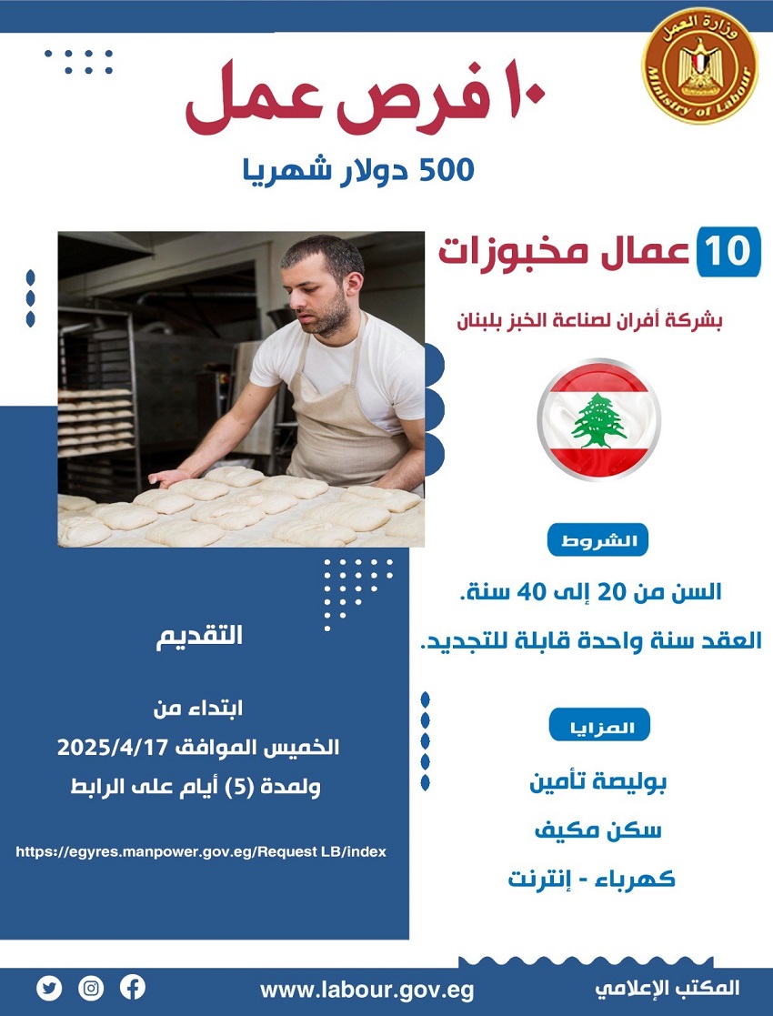 <strong>وظائف عمال مخبوزات</strong>