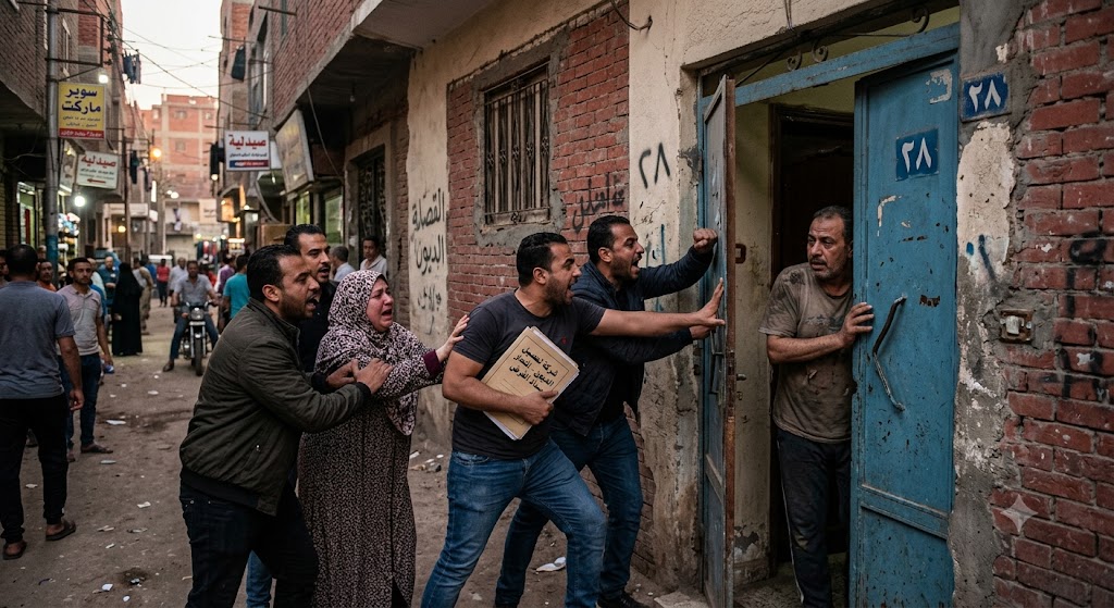 موظفين تحصيل يعتدون علي شخص - مولدة بالذكاء الاصطناعي