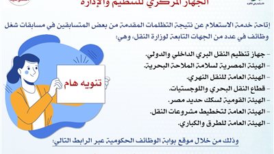 التنظيم والإدارة يعلن نتائج تظلمات مسابقات التعيين بوزارة النقل |تفاصيل