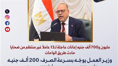 وزير العمل يوجه بسرعة الصرف: 200 ألف جنيه لكل متوفى و20 ألفا للمصابين