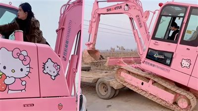 طاقة أنثوية.. سائقة صينية تطلى حفارتها باللون الوردى على طراز دمية هيلو كيتى