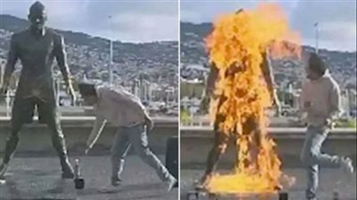 شاب برتغالي يحرق تمثال كريستيانو رونالدو في جزيرة ماديرا