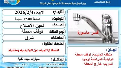 توقف محطة مرشح مياه الوليدية بأسيوط بسبب كسر مفاجئ بأحد خطوط المياه