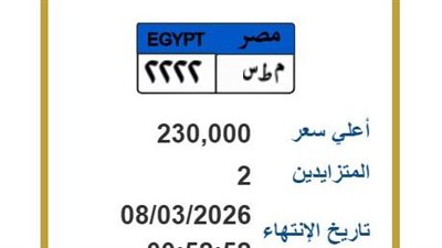 لوحة «م ط س 2222» تشعل مزادات بوابة المرور الإلكترونية بـ230 ألف جنيه