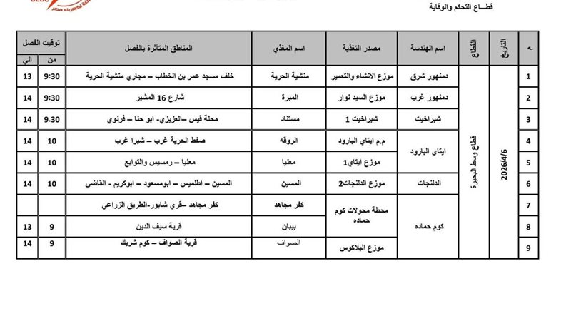 قطع الكهرباء 5 ساعات