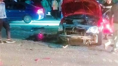 إصابة شخصان في حادث تصادم سيارة بالرصيف أعلى محور حسب الله الكفراوي