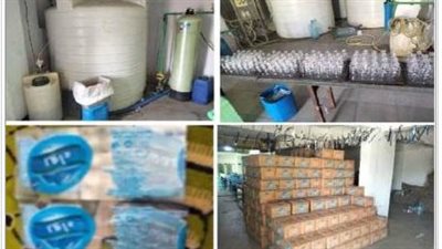 ضبط مصنع مياه معدنية وضبط 15 طن ومنتجات مغشوشة قبل طرحها بالأسواق بالغربية