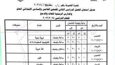 محافظ قنا يعتمد جداول امتحانات نهاية العام 2026 لصفوف النقل والشهادة الإعدادية