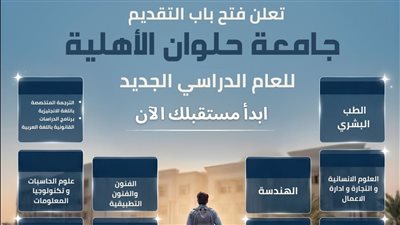 تنسيق الجامعات.. جامعة حلوان الأهلية تعلن فتح باب التقديم للعام الدراسي 2026 