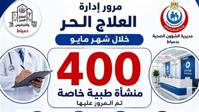 غلق عشر منشآت طبية مخالفة بدمياط بعد المرور على 400 خلال مايو