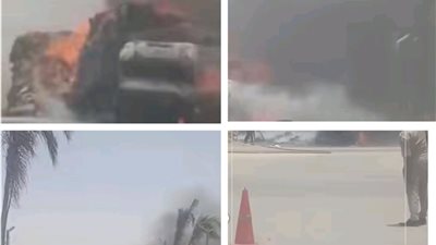دون خسائر بشرية ..اشتعال نيران بسيارة نقل محملة بشكائر فارغة ببنى سويف| صور