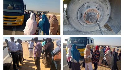 انفجار إطار أتوبيس يحرم 33 معلماً ببني سويف من الوصول للجان الثانوية بالبدرشين