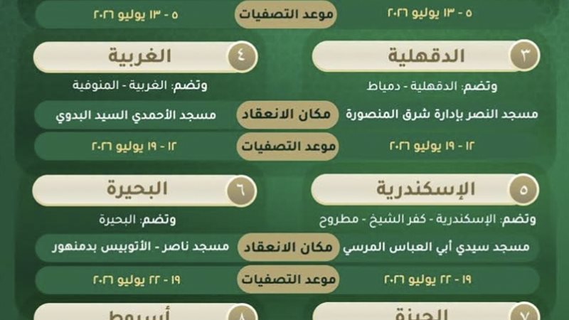 جدول مواعيد التصفيات الأولية لدولة التلاوة 2