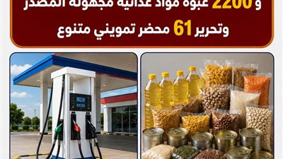 ضبط محطة وقود و2200 عبوة غذائية مجهولة المصدر وتحرير 61 محضراً