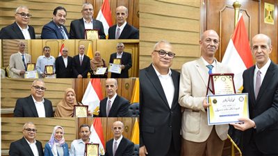 تكريم خماسي الجهاز الإداري بجامعة بنى سويف ممن بلغوا السن القانونية خلال يوليو