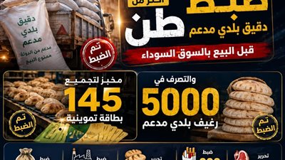 ضبط طن دقيق مدعم و145 بطاقة تموينية داخل مخبز بلدي قبل بيعها بالسوق السوداء
