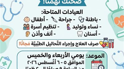 قافلة طبية مجانية بمركز شباب الجزيرة تقدم الكشف والعلاج والتحاليل للمواطنين