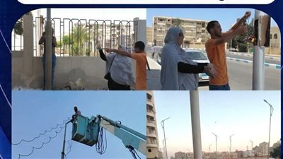 صيانة ورفع كفاءة الإنارة بشارع ناصر ومنطقة شباب المثلث بحي الأربعين بالسويس 
