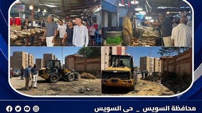 حملة مكبرة بسوق الأنصاري لرفع الإشغالات وتحسين مستوى النظافة بالسويس